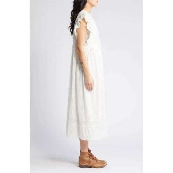 The Great. Trellis Midi Dress Eyelet Embroidered Ruffle Lace White S 1 279877 - Picture 5 of 10